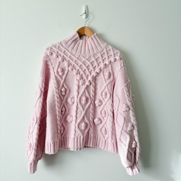 Zara Knit Pom Pom Turtleneck Sweater Light Pink Blogger Fav Size Large - Picture 6 of 10
